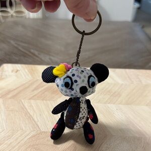 Handmade Patchworks Polka Dot Panda Keychain with Floral Accent